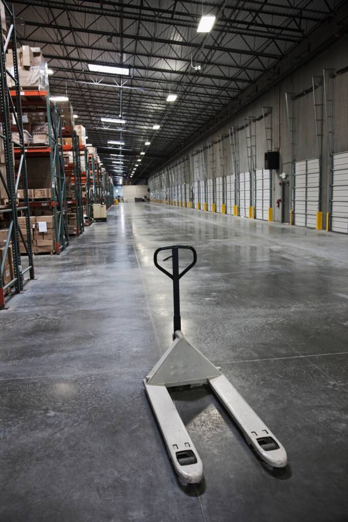 Pallet truck in warehouse